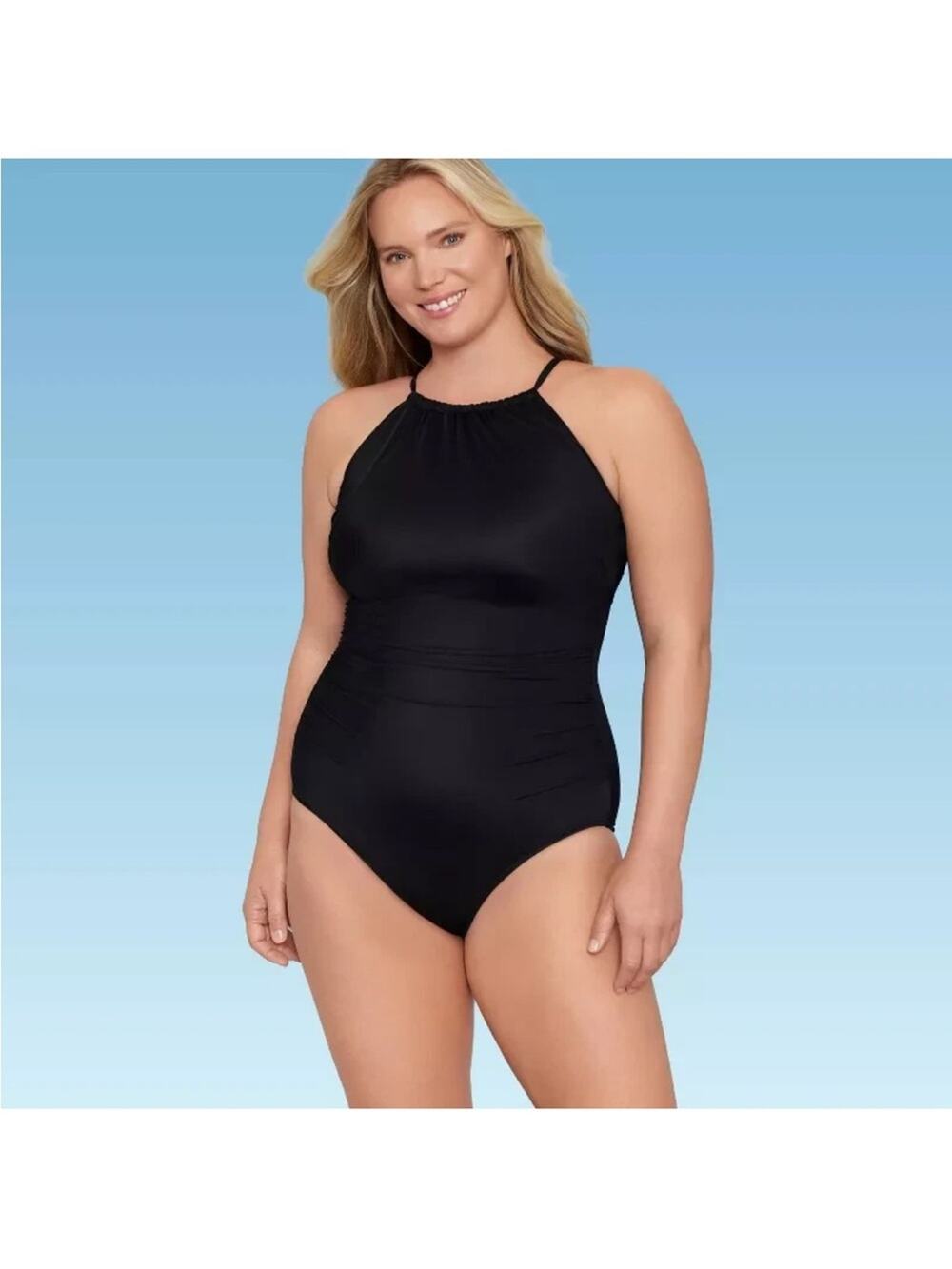 Dreamsuit Black One Piece Swimsuit Size 12 Nwt